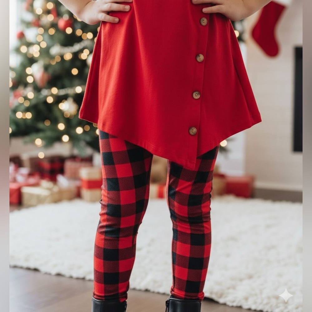NEW Girls Red Plaid Christmas Leggings, Buttery Soft, Mom and Me Sets Size Small